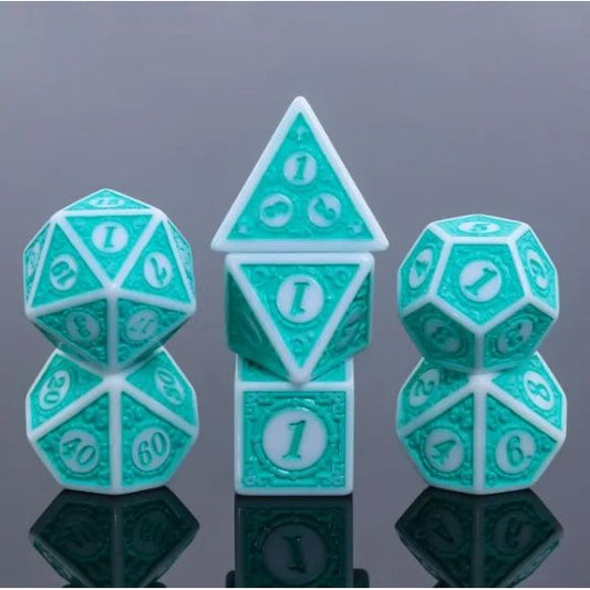 A 7 pcs Polyhedral dice set used for Dungeons and Dragons, MTG , RPG Games etc. The dice included are 1- D4,1- D6,1- D8,1- D10,1- D00,1- D12, and 1- D20