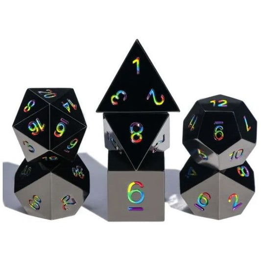 Galactic Dice Premium Metal Dice Sets - Dark Rainbow Set of 7 Dice with Tin | Galactic Toys & Collectibles