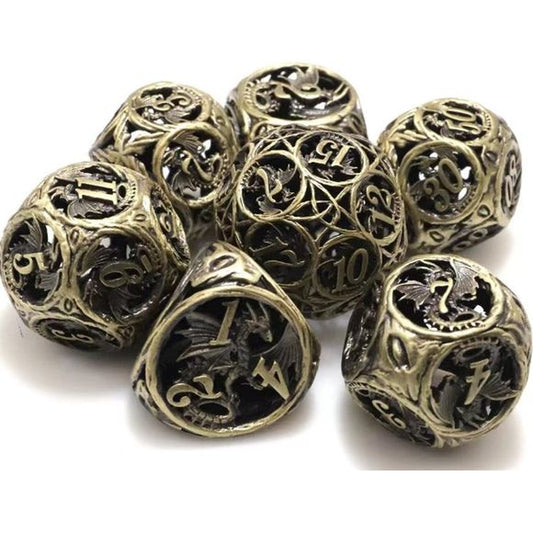 The perfect companion for your gaming needs! These premium dice are exactly what you've been searching for that upcoming game night with the group. Stored in a quality, brushed metal tin with foam insert. These dice are engraved with crisp, easy-to-read numerals. Many styles and colors are available.

This set includes on of each: d20, d12, d10, d10 (percentile), d8, d6, and a d4 (7 dice in total). All inside the Galactic Toys Dice Tin.