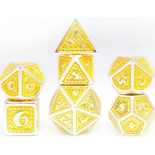 Galactic Dice Premium Dice Sets - Gold & Silver Metal Scales Set of 7 Dice with Tin | Galactic Toys & Collectibles