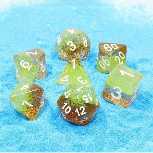 The perfect companion for your gaming needs! These HD acrylic dice are exactly what you've been searching for that upcoming game night with the group. This set includes one of each: d20, d12, d10, d10 (percentile), d8, d6, and a d4 (7 dice in total) in a