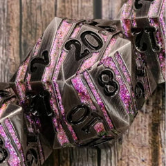 Galactic Dice Premium Dice D20 Titan - Sleeping Beast Pink & Silver Metal