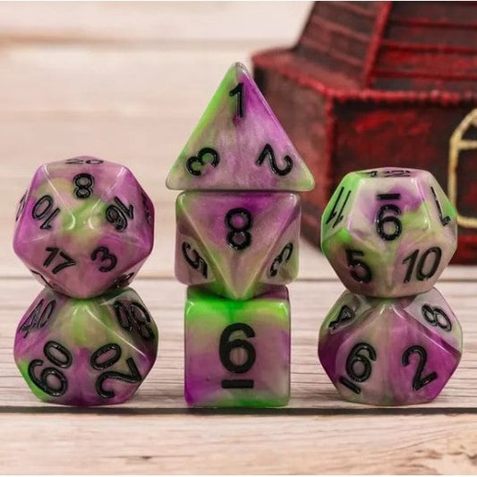 The perfect companion for your gaming needs! These HD acrylic dice are exactly what you've been searching for that upcoming game night with the group. This set includes one of each: d20, d12, d10, d10 (percentile), d8, d6, and a d4 (7 dice in total)