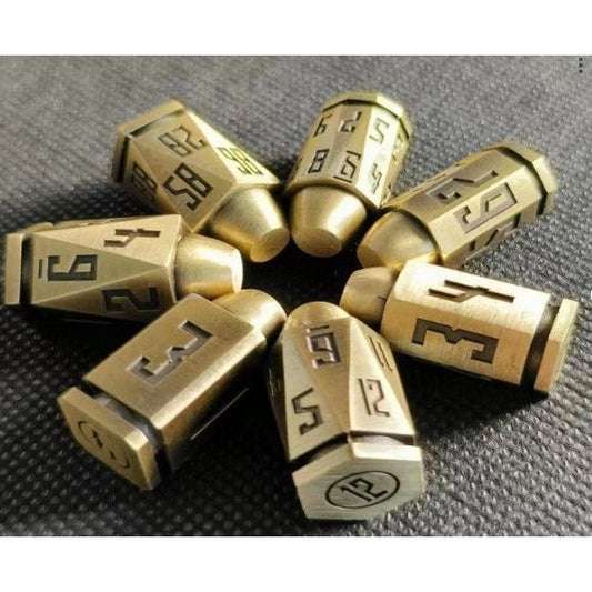 The perfect companion for your gaming needs! These premium, high-end metal bullet dice are exactly what you've been searching for that upcoming game night with the group. These dice are quality metal with nice weight to them and engraved each with crisp, easy-to-read numerals. Many styles and colors are available.

This set includes one of each: d20, d12, d10, d10 (percentile), d8, d6, and a d4 (7 dice in total)!