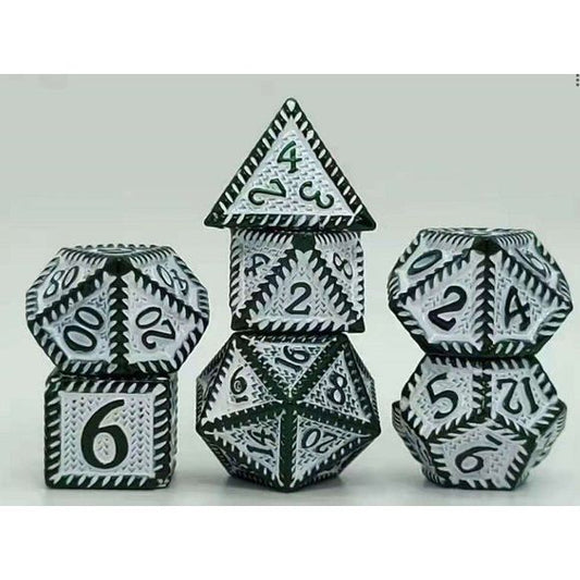 Galactic Dice Premium Dice Sets - Black & White Textured Metal Set of 7 Dice with Tin | Galactic Toys & Collectibles
