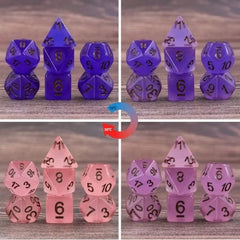 The perfect companion for your gaming needs! These HD acrylic dice are exactly what you've been searching for that upcoming game night with the group. This set changes colors in different temperatures and includes one of each: d20, d12, d10, d10 (percentile), d8, d6, and a d4 (7 dice in total)