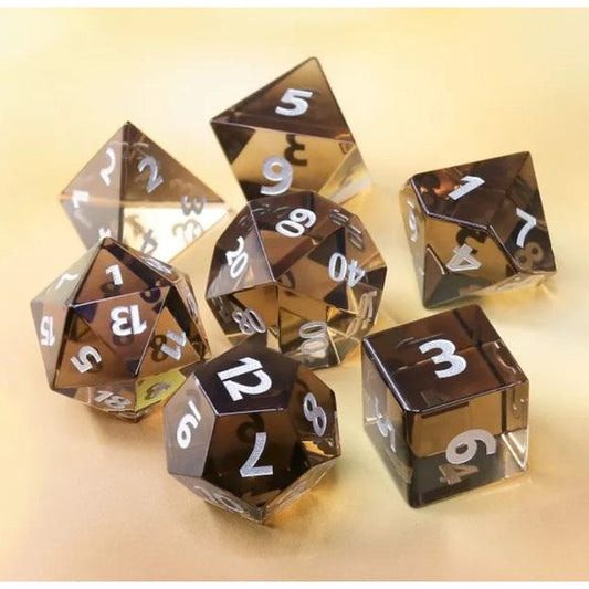 Galactic Dice Premium Dice Sets - Champagne Set of 7 Glass Dice with Tin