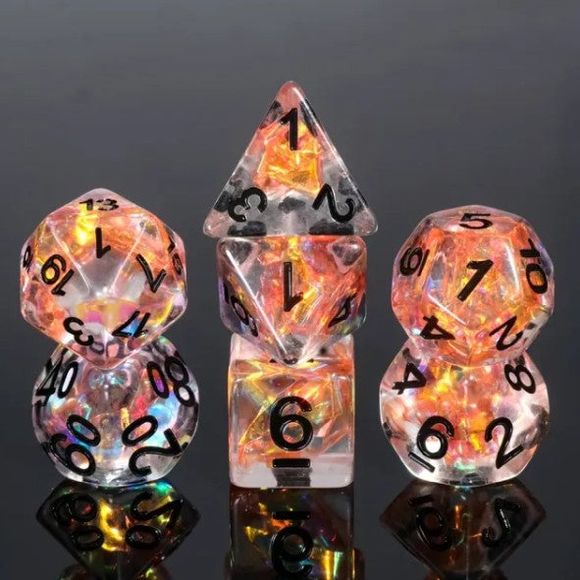 The perfect companion for your gaming needs! These HD acrylic dice are exactly what you've been searching for that upcoming game night with the group. This set includes one of each: d20, d12, d10, d10 (percentile), d8, d6, and a d4 (7 dice in total)