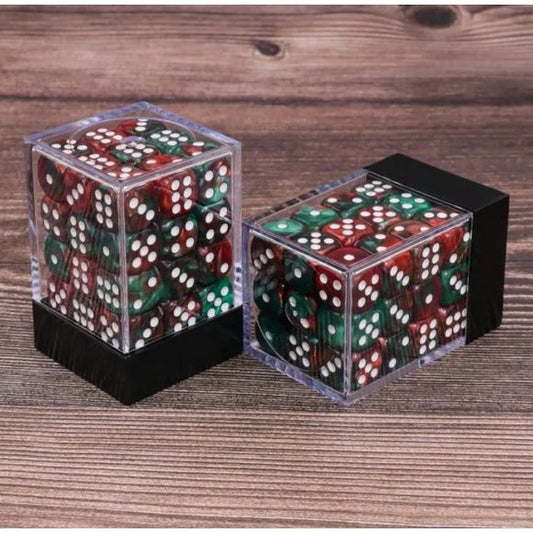 36 individual D6 dice in a container.