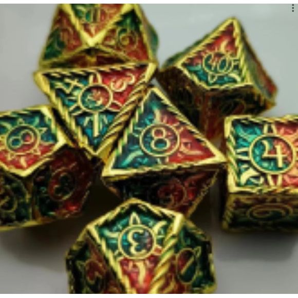 The perfect companion for your gaming needs! These premium die-cast polyhedral dice are exactly what you've been searching for that upcoming game night with the group. Stored in a quality, brushed metal tin with foam insert. These dice are a rich metal with nice weight to them and engraved each with crisp, easy-to-read numerals. Many styles and colors are available.

This set includes one of each: d20, d12, d10, d10 (percentile), d8, d6, and a d4 (7 dice in total). All inside the Galactic Toys Dice Tin.