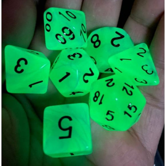 Galactic Dice Acrylic Sets - Neon Swirl Glow-in-the-Dark Set of 7 Dice | Galactic Toys & Collectibles