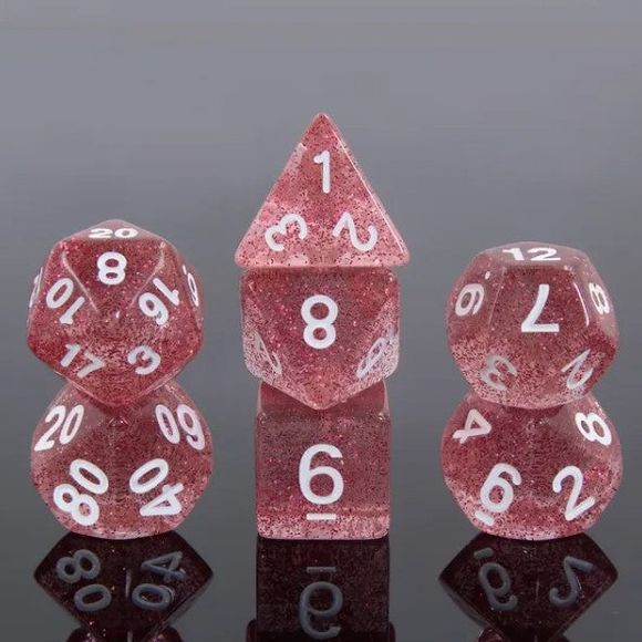 A 7 pcs Polyhedral dice set used for Dungeons and Dragons, MTG , RPG Games etc. The dice included are 1- D4,1- D6,1- D8,1- D10,1- D00,1- D12, and 1- D20