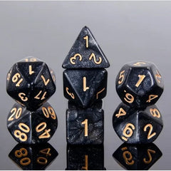 A 7 pcs Polyhedral dice set used for Dungeons and Dragons, MTG , RPG Games etc. The dice included are 1- D4,1- D6,1- D8,1- D10,1- D00,1- D12, and 1- D20