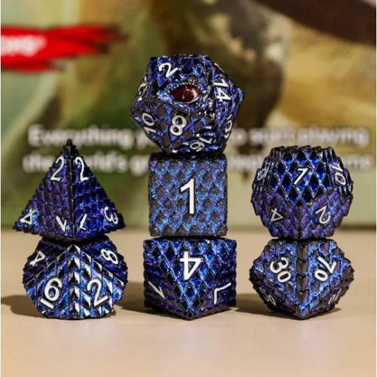Galactic Dice Premium Dice Sets - Blue Knight Dragon Set of 7 Dice with Tin | Galactic Toys & Collectibles