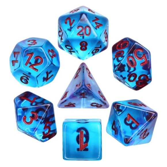 The perfect companion for your gaming needs! These HD acrylic dice are exactly what you've been searching for that upcoming game night with the group. This set includes one of each: d20, d12, d10, d10 (percentile), d8, d6, and a d4 (7 dice in total) in a