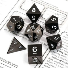 Galactic Dice Premium Metal Dice Sets - Black Metal & White Set of 7 Dice with Tin | Galactic Toys & Collectibles