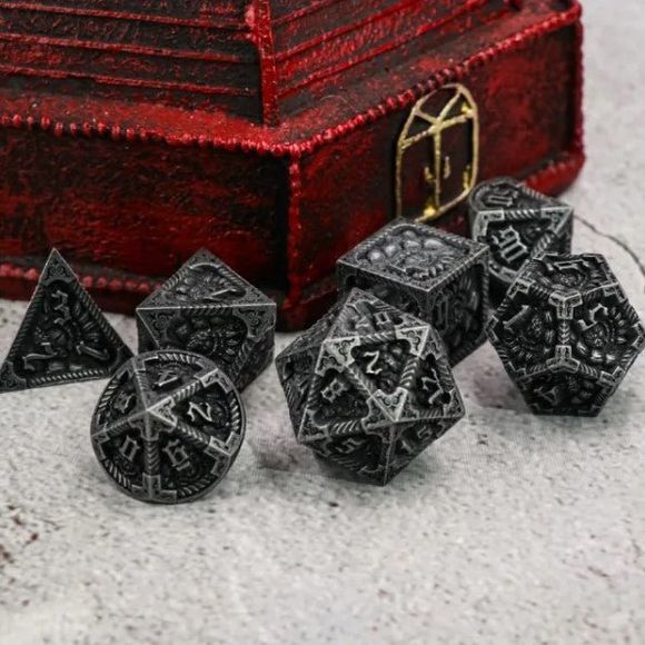 Galactic Dice Premium Dice Sets - Ancient Call Silver Set of 7 Dice with Tin | Galactic Toys & Collectibles