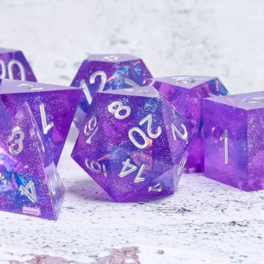 Galactic Dice Acrylic HD Sharp Edge Dice Sets - Diamond Purple Set of 7 Dice