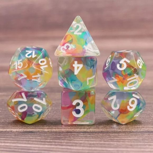 The perfect companion for your gaming needs! These HD acrylic dice are exactly what you've been searching for that upcoming game night with the group. This set includes one of each: d20, d12, d10, d10 (percentile), d8, d6, and a d4 (7 dice in total) in a