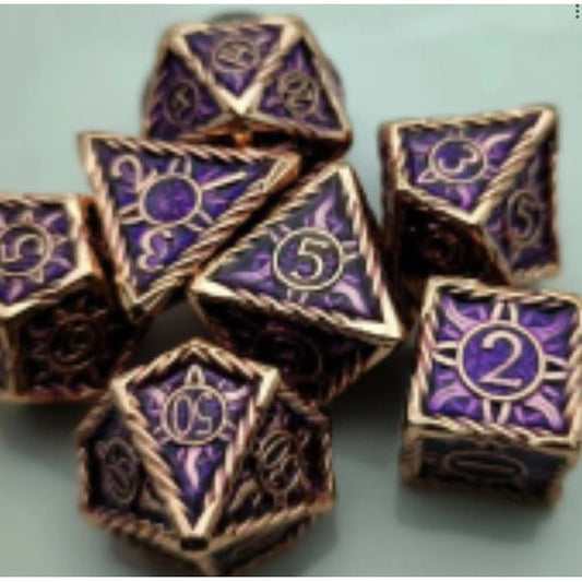 Galactic Dice Premium Dice Sets - Purple & Copper Sun Set of 7 Dice with Tin | Galactic Toys & Collectibles