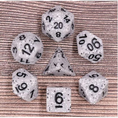 Galactic Dice Premium Dice Sets - White Granite Block Font Acrylic Set of 7 Dice