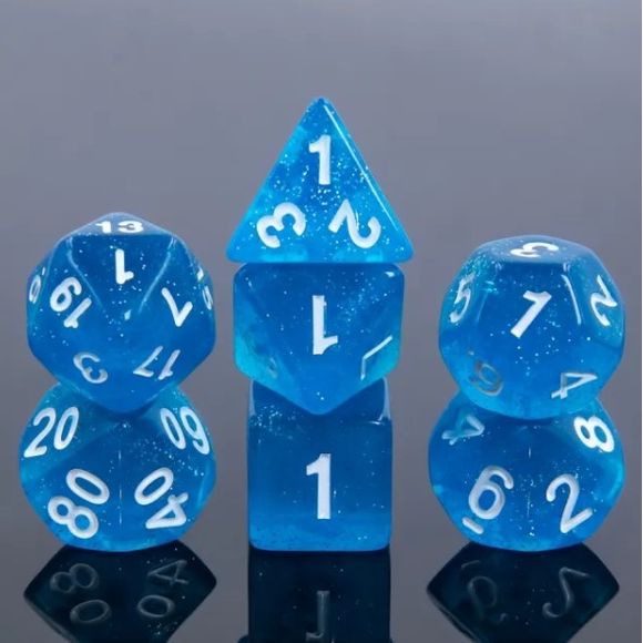 A 7 pcs Polyhedral dice set used for Dungeons and Dragons, MTG , RPG Games etc. The dice included are 1- D4,1- D6,1- D8,1- D10,1- D00,1- D12, and 1- D20