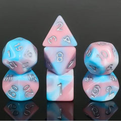 Galactic Dice Premium Dice Sets - Cotton Candy (Pink, Blue & Silver) Acrylic Set of 7 Dice | Galactic Toys & Collectibles