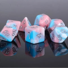 Galactic Dice Premium Dice Sets - Cotton Candy (Pink, Blue & Silver) Acrylic Set of 7 Dice | Galactic Toys & Collectibles