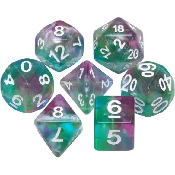 The perfect companion for your gaming needs! These HD acrylic dice are exactly what you've been searching for that upcoming game night with the group. This set includes one of each: d20, d12, d10, d10 (percentile), d8, d6, and a d4 (7 dice in total) in a