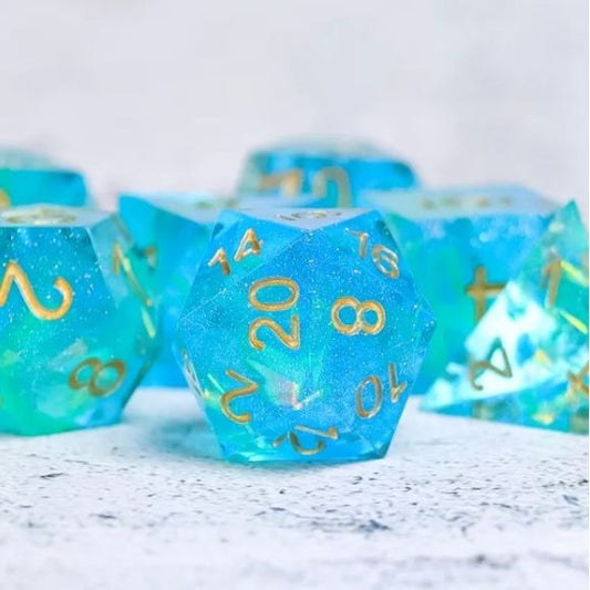 Galactic Dice Acrylic HD Sharp Edge Dice Sets - Diamond Teal Set of 7 Dice