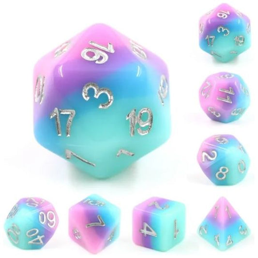 The perfect companion for your gaming needs! These HD acrylic dice are exactly what you've been searching for that upcoming game night with the group. This set includes one of each: d20, d12, d10, d10 (percentile), d8, d6, and a d4 (7 dice in total)