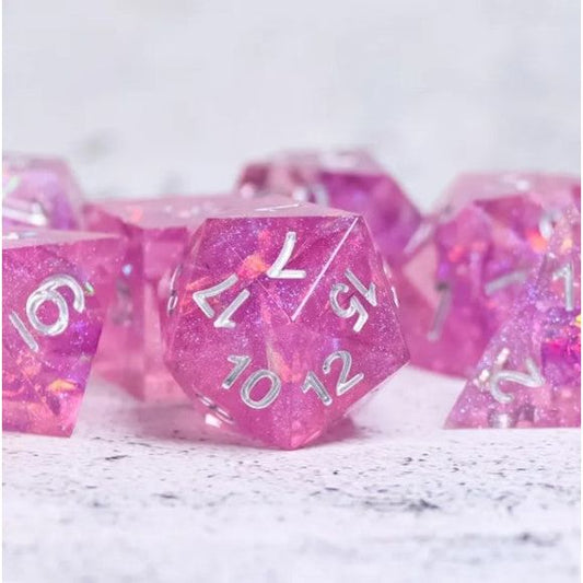 Galactic Dice Acrylic HD Sharp Edge Dice Sets - Diamond Pink Set of 7 Dice