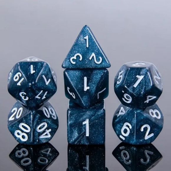 A 7 pcs Polyhedral dice set used for Dungeons and Dragons, MTG , RPG Games etc. The dice included are 1- D4,1- D6,1- D8,1- D10,1- D00,1- D12, and 1- D20