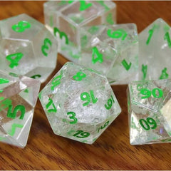 Galactic Dice Premium Dice Sets - Natural Clear Quartz Set of 7 Stone Dice with Tin