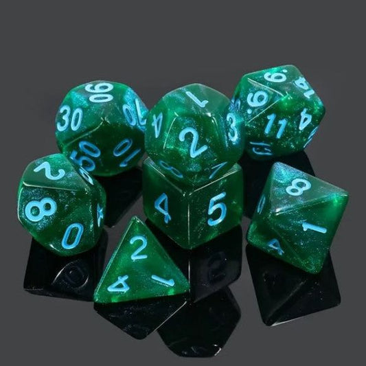 Galactic Dice Acrylic HD Dice Sets - Lake Bottom (Green & Blue) Set of 7 Dice | Galactic Toys & Collectibles