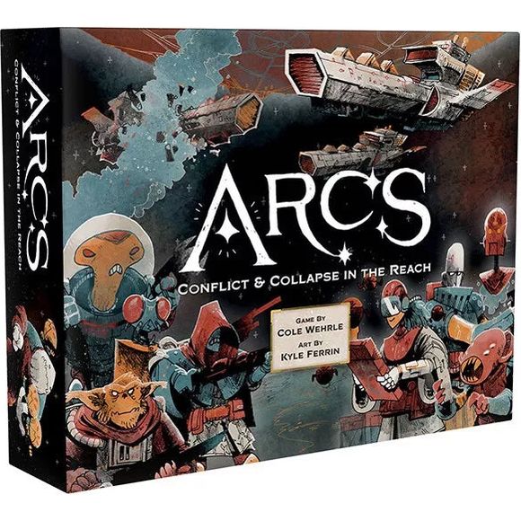 LEDER GAMES
Arcs is a sharp sci-fi strategy game for 24 players, set in a dark yet silly universe. Ready yourself for dramatic twists and turns as you launch into this galactic struggle. Seize the initiative. Take actions with multi-use cards. Copy the leader, pivot to new tactics, or take the initiative for the next round. Timing is everything. Declare ambitions. In each game, you define the objectives that everyone competes over to win. Crush your foes. Amass your navy for battle, plan your strategy with