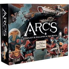 LEDER GAMES
Arcs is a sharp sci-fi strategy game for 24 players, set in a dark yet silly universe. Ready yourself for dramatic twists and turns as you launch into this galactic struggle. Seize the initiative. Take actions with multi-use cards. Copy the leader, pivot to new tactics, or take the initiative for the next round. Timing is everything. Declare ambitions. In each game, you define the objectives that everyone competes over to win. Crush your foes. Amass your navy for battle, plan your strategy with