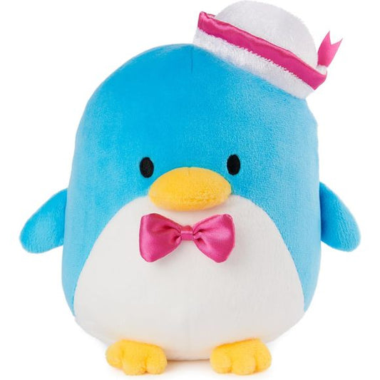 Tuxedo Sam, the dapper blue penguin with an amazing fashion sense from the world of Sanrio, is ready to join playtime as a cuddly 6” plush! This Tuxedosam plush toy features soft, bright blue plush, adorable little flippers, a yellow beak, yellow feet, and embroidered eyes. This fashionable fellow also wears an icy white sailor cap with pink satin ribbon lining, tipped to the side for flare. He also features a matching bright pink satin bowtie! Perfect for Sanrio fans and kawaii plush collectors of all ages