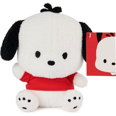 Pochacco, the curious and sporty puppy dog from the world of Sanrio, is joining playtime as a cuddly 6” plush! This Pochacco plush features short, super-soft curly white plush with floppy black ears, a tuft of black plush on top of his head, embroidered paw pads, and black facial embroidery. This adorable pooch also wears his signature red t-shirt and sits in a playful waving pose, eager to say hello and join your collection! Perfect for Sanrio fans and kawaii plush collectors of all ages. Each GUND Sanrio