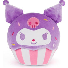 This large, huggable 8-inch cupcake plush features Kuromi nestled in a pink-and-white striped baking cup, wearing her iconic purple jester’s hat with a pink embroidered skull. Kuromi’s purple and pink embroidered facial details also match the fun pink, white, and yellow embroidered sprinkles that dot her hood. Its bright, colorful design makes this soft plush an eye-catching piece for any kawaii plushie collector. Make playtime even sweeter by completing your cupcake collection with 8-inch Hello Kitty and M