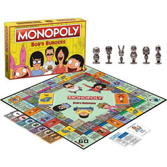 "Chorizo your own adventure burger" in this classic edition of Monopoly! buy, sell, and trade locations from “Seymour's bay” including Jimmy pesto’s Pizzeria, wag staff school, beville’s, and wonder Wharf. Choose your favorite custom character token to travel around the board and relive your favorite moments from the show. Grab your apron and get cooking’ in this custom Bob's burgers edition of Monopoly