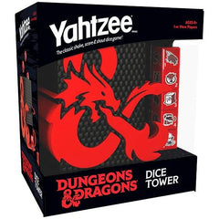 Take a chance on quick strategy and coordinating creatures in this version of the classic “Shake, Score, & Shout” dice game! YAHTZEE®: Dungeons and Dragons fires up a bold new spin on America’s #1 dice game with a multi-use, black scaled dice tower with red D&D dragon ampersand and six-sided dice decorated with classic creatures, such as a Dragon, Owl Bear, Gelatinous Cube, and more. Dice tower measures 101 mm H x 75 mm W and fits standard d4 through d20 dice for adventuring in RPGs of any origin!