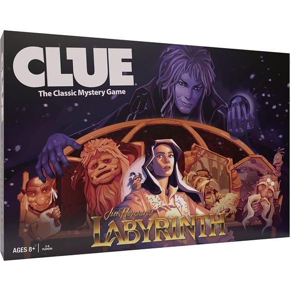Relive the wonder of Jim Henson’s classic 80s fantasy film in this mesmerizing version of the classic mystery game! In CLUE: Labyrinth, Sarah’s baby brother Toby has been taken by Jareth, the Goblin King, and it’s up to her and the curious creatures she meets inside the maze to rescue him! Take on the roles of Sarah, Hoggle, Sir Didymus, Ludo, The Wise Man, and the Worm to navigate locations of the Labyrinth to determine WHO Jareth is secretly controlling, WHAT cursed object he has used against Sarah, and W