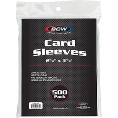 Preparing for the release of a new set? Considering upgrading the protection of your vintage card collection? The 500 pack of BCW Card Sleeves is an efficient and convenient solution for storing and protecting your cards in bulk. BCW Card Sleeves (often called 'penny sleeves') are an acid free, archival quality product made of crystal clear polypropylene. These protective holders are perfect for your collectible trading cards such as: baseball cards, basketball cards, football cards, hockey cards, Pokemon,