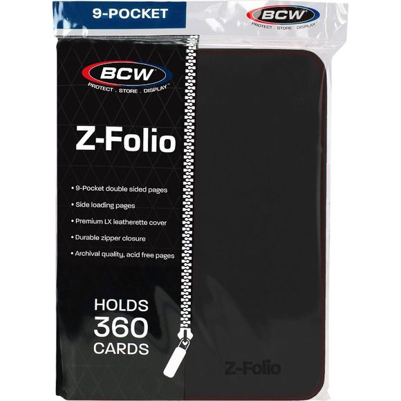 The BCW Zipper-Folio-LX will accommodate 360 cards and features a padded leatherette front and back cover with contrasting colored stitching and wrap around zipper. Side-loading pockets deter the cards from sliding out of place. It works great for sports cards, trading cards, and gaming cards and works with soft-sleeves, Deck Guards, and double-sleeved Deck Guards. Unlike a binder with removable pages, our premium, double-sided, archival safe polypropylene pages are welded into the album and will not harm t