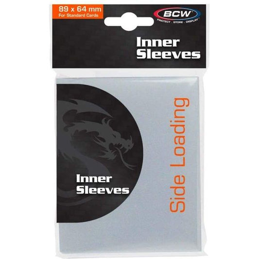 BCW Sideloading Inner Sleeves are an acid free, archival quality product that is designed to protect your valuable cards. These sleeves fit perfect inside a regular card sleeve doubling the protection on your card and making the combination virtually waterproof. The price of a pack of inner sleeves in negligible against the price of replacing expensive cards.
