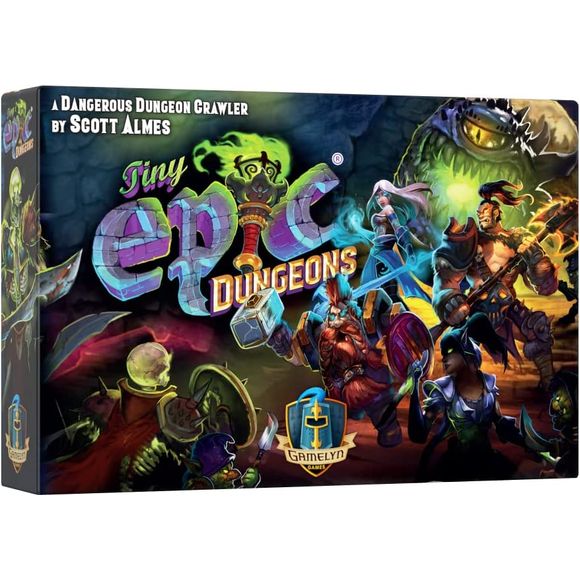 Tiny Epic Dungeons is a fully cooperative dungeon crawler for 1 to 4 players set in the fantasy world of Aughmoore: In Tiny Epic Dungeons, players control a band of Heroes exploring a treacherous dungeon in search of the fearsome Dungeon Boss. Heroes make their way through the dungeon one room at a time. Around every corner goblins and ferocious minions seek to block the Heroes’ path. Where there isn’t an enemy, traps are set, ready to spring on even the most prepared Hero. Tiny Epic Dungeons features a mod