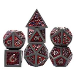 The perfect companion for your gaming needs! These premium die-cast polyhedral dice are exactly what you've been searching for that upcoming game night with the group. Each set weighs roughly 5 ounces and are stored in a quality, brushed metal tin with foam insert. These dice are engraved with crisp, easy-to-read numerals. Many styles and colors are available.

This set includes on of each: d20, d12, d10, d10 (percentile), d8, d6, and a d4 (7 dice in total). All inside the Galactic Toys Dice Tin.