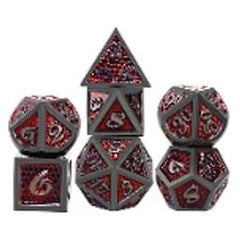 The perfect companion for your gaming needs! These premium die-cast polyhedral dice are exactly what you've been searching for that upcoming game night with the group. Each set weighs roughly 5 ounces and are stored in a quality, brushed metal tin with foam insert. These dice are engraved with crisp, easy-to-read numerals. Many styles and colors are available.

This set includes on of each: d20, d12, d10, d10 (percentile), d8, d6, and a d4 (7 dice in total). All inside the Galactic Toys Dice Tin.