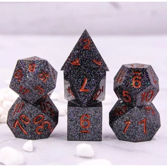 A 7 pcs Polyhedral dice set used for Dungeons and Dragons, MTG , RPG Games etc. The dice included are 1- D4,1- D6,1- D8,1- D10,1- D00,1- D12, and 1- D20